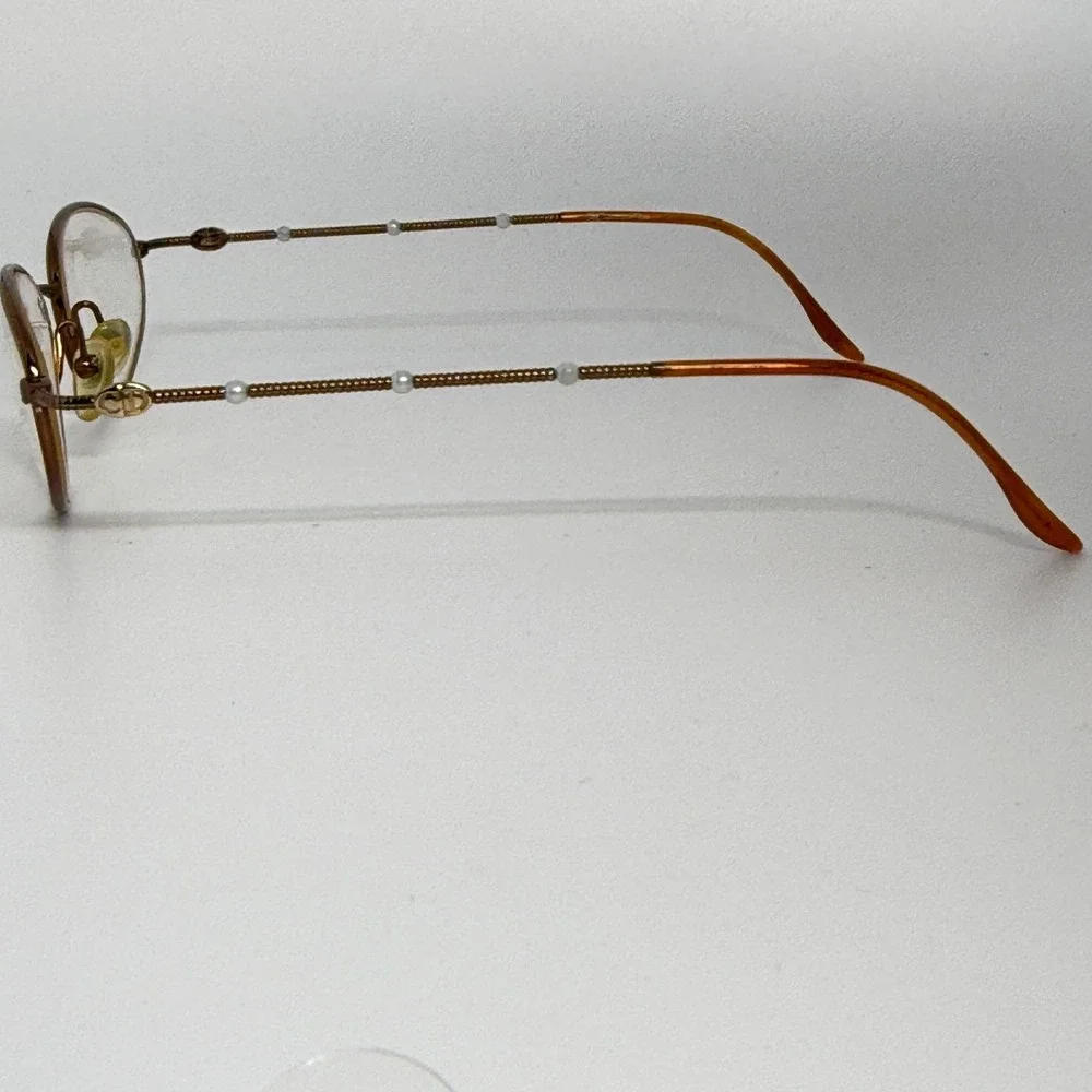 Christian Dior CD Logo Pearl Accent Oval Eyeglasses‎ Frames Rose Gold Tone 21454